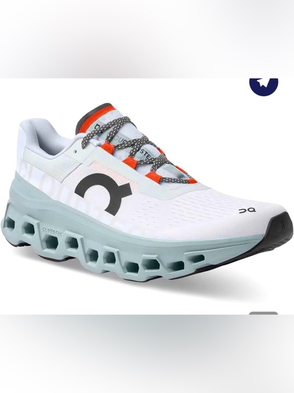 On Cloud Cloudmonster Men's Size 9.5 White Blue Running Shoes Max Cushion - Picture 2 of 5
